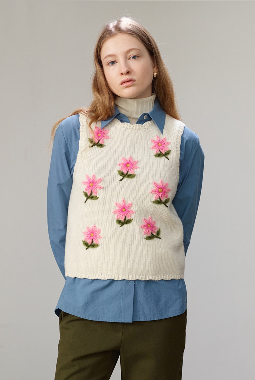 DAISY Floral knit vest (Ivory)