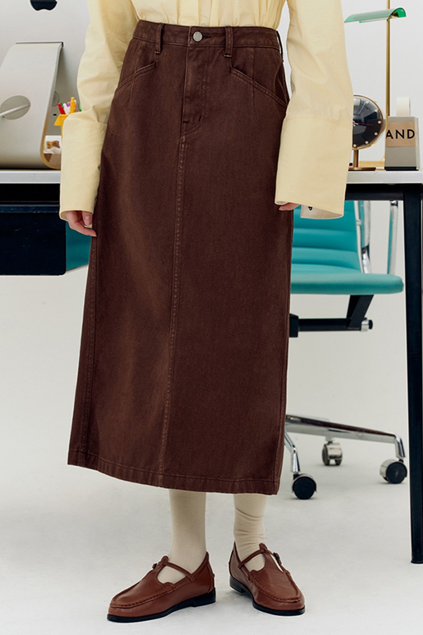 [김나영 착용]MATTERHORN H-line denim skirt (Brown)