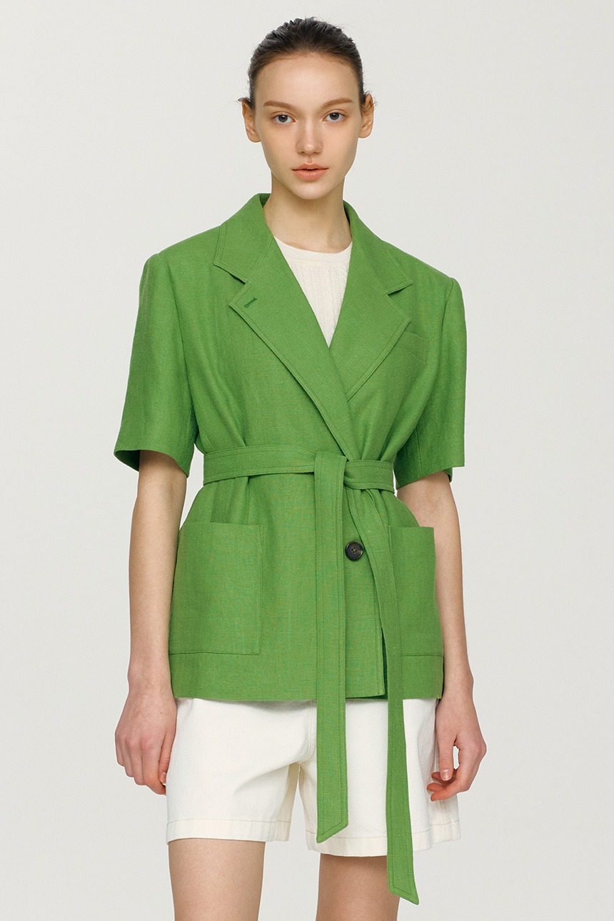 MAHALO Notched collar short sleeve jacket (Forest green)