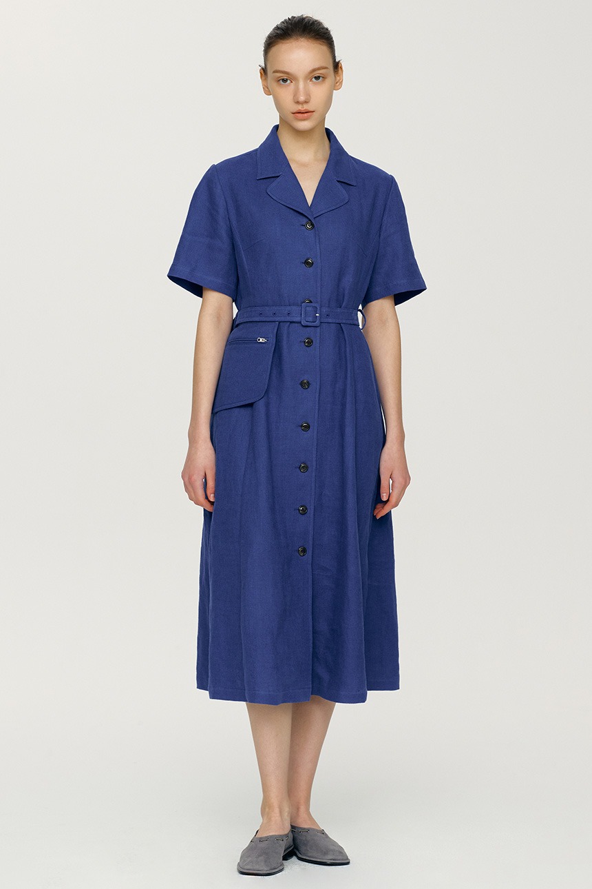 [2차 : 5/26 예약배송][김나영 착용]MAKAPUU Pocket pointed belt dress (Cobalt blue)