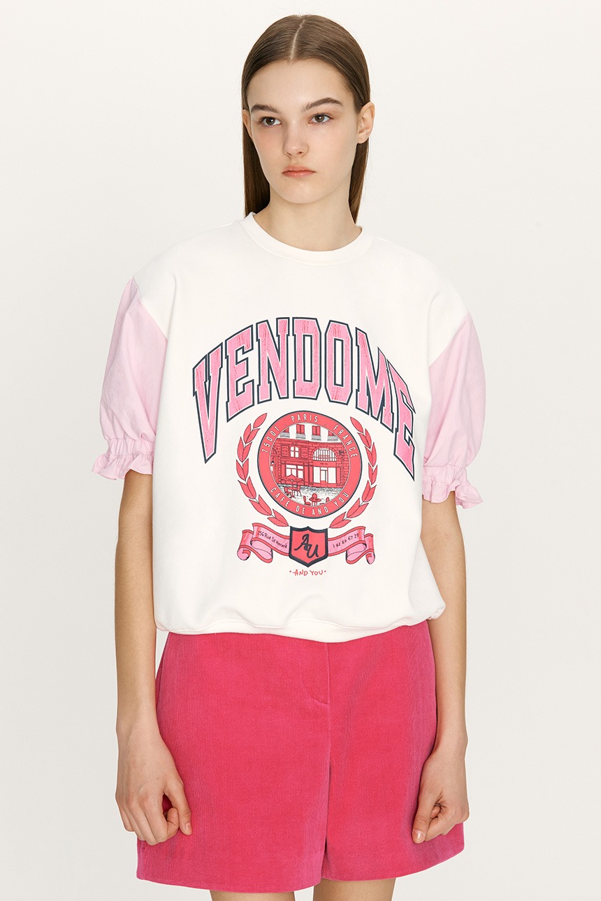 [6/2 예약배송]VENDOME Frill sleeve city artwork sweatshirt (White&amp;Pink)