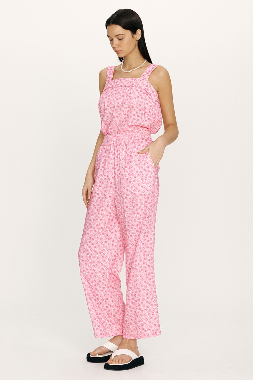 [SET]POHUE Sleeveless top + Banding wide pants (Pink flower)