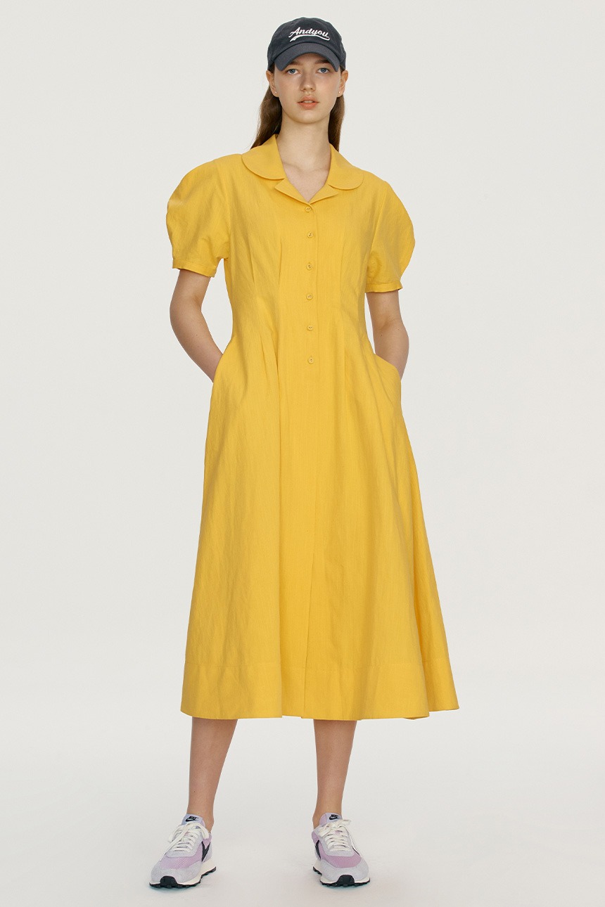 OAHU Round collar puff sleeve dress (Cyber yellow)