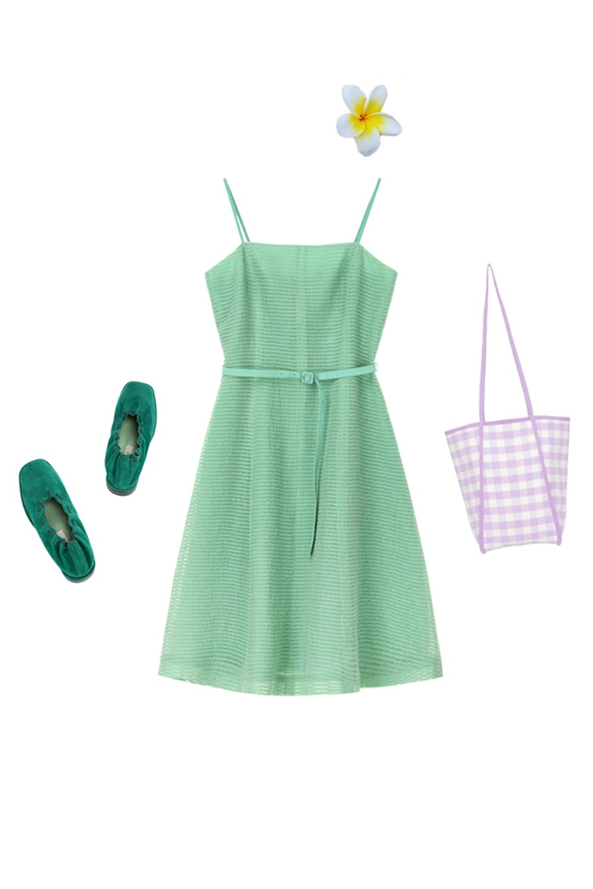 [SET]ALA MOANA Tube flare short dress (Light green) + ITAEWON Bag (4colors 택1 증정)
