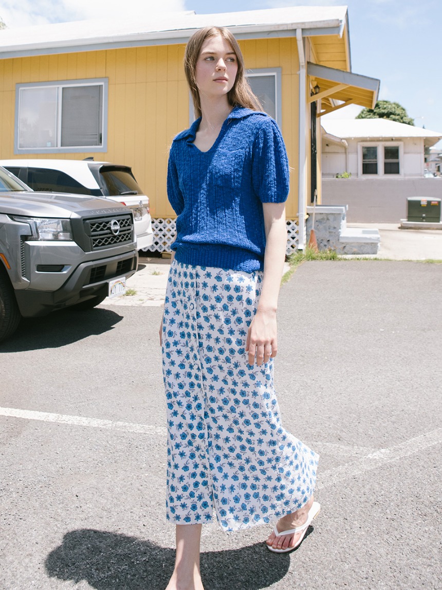 POKAI H-line skirt (Blue flower)