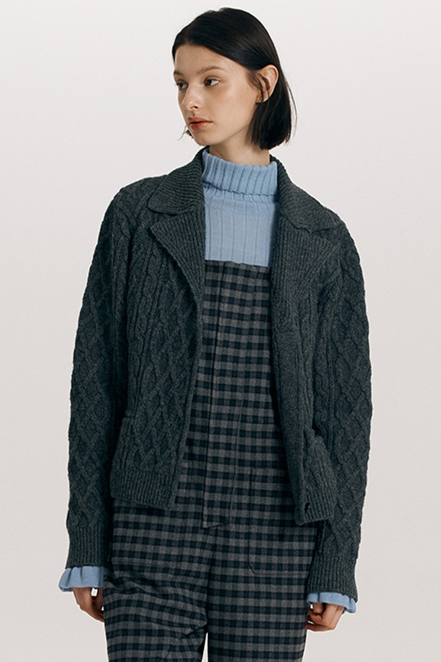 ETON Collar cable wool knit cardigan (Dark gray)