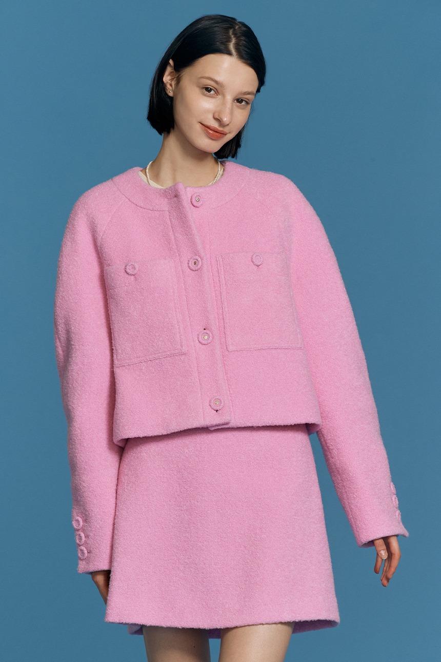 HAMPTON Quilted crop wool jacket (Thulian pink)