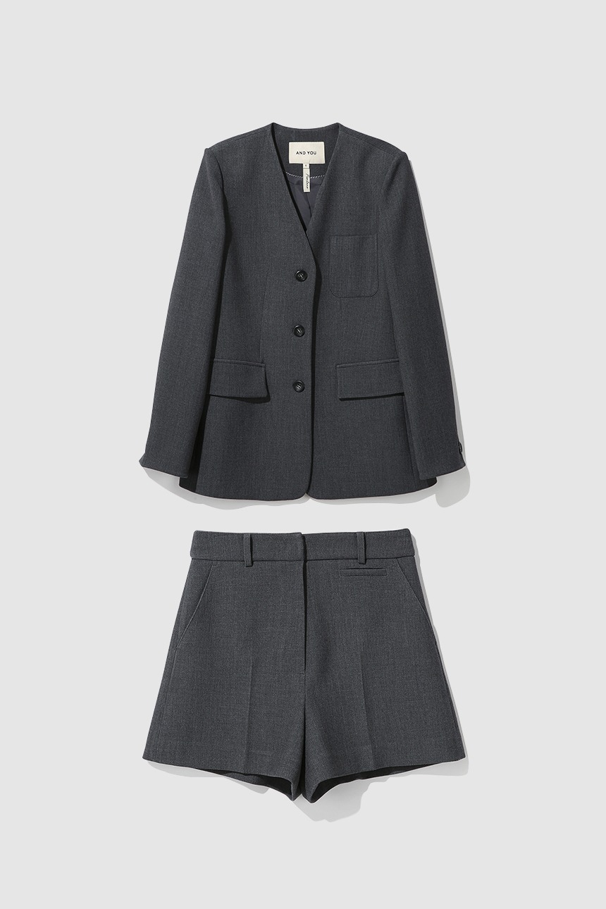 [SET]LECCE No collar single jacket + SUPPLI Basic shorts (Charcoal)