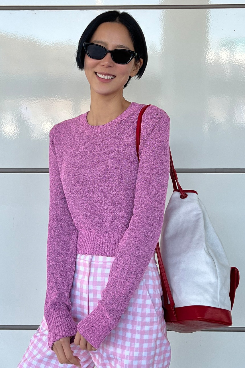 RICOTTA Round neck crop knit (Pink)