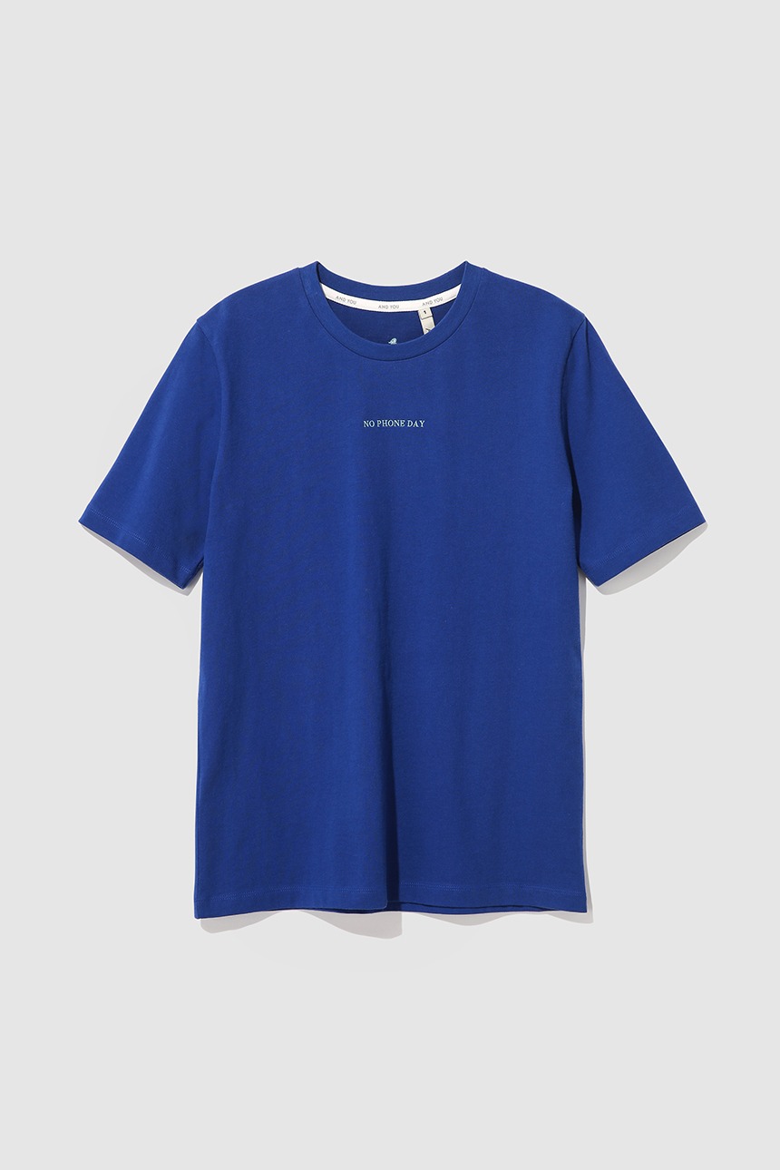 NO PHONE DAY Embroidery T-shirt (Blue)