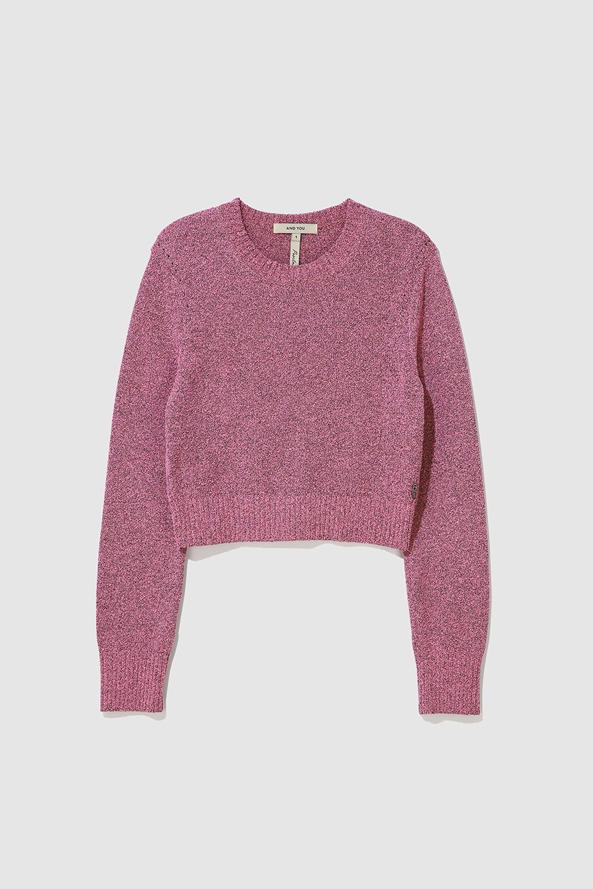 RICOTTA Round neck crop knit (Pink)