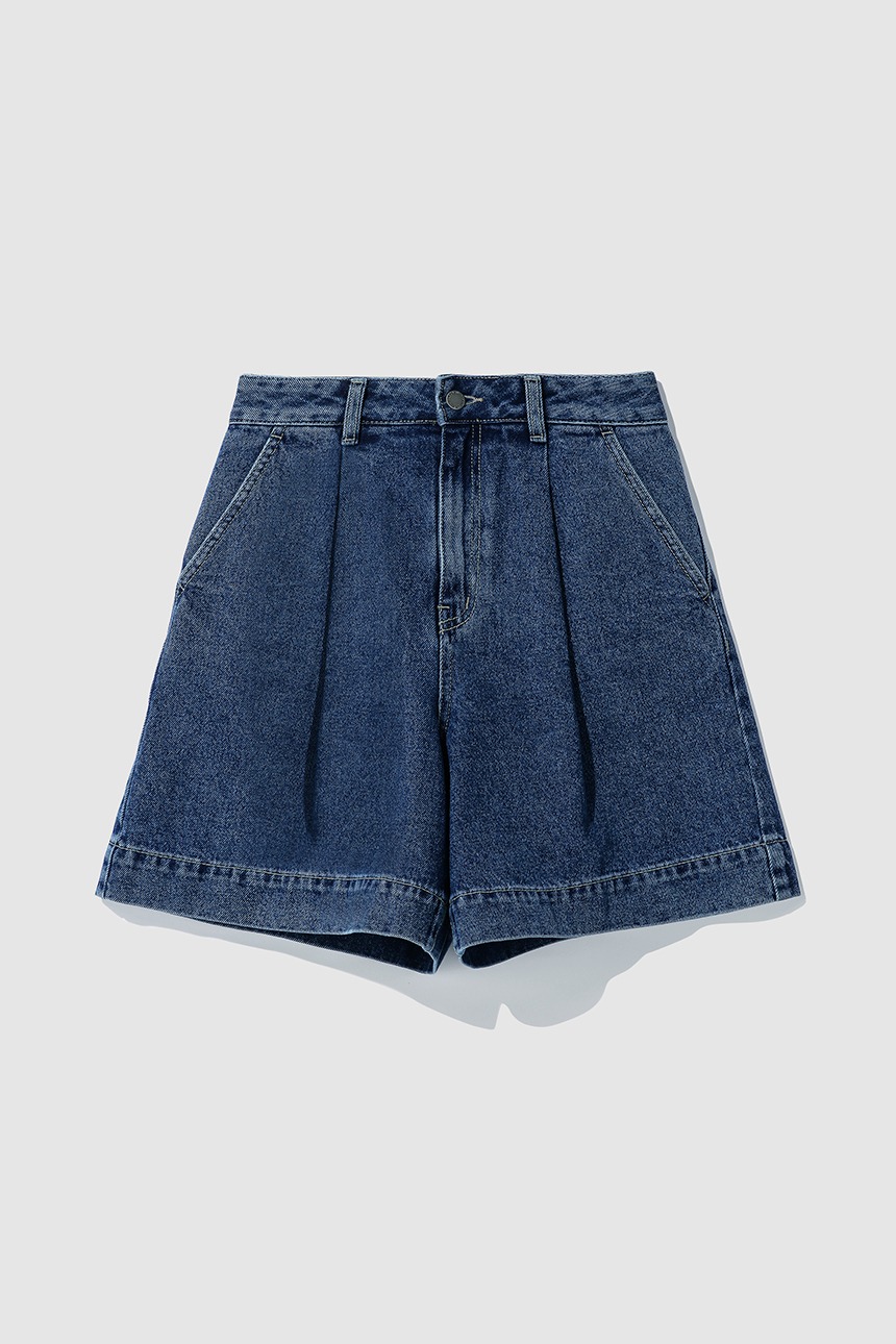 BOLZANO Tucked denim shorts (Mid blue)