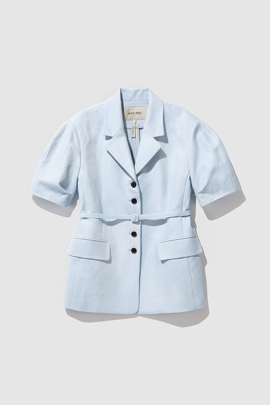 [6/15 예약배송]VERONA Belted single jacket (Light blue)