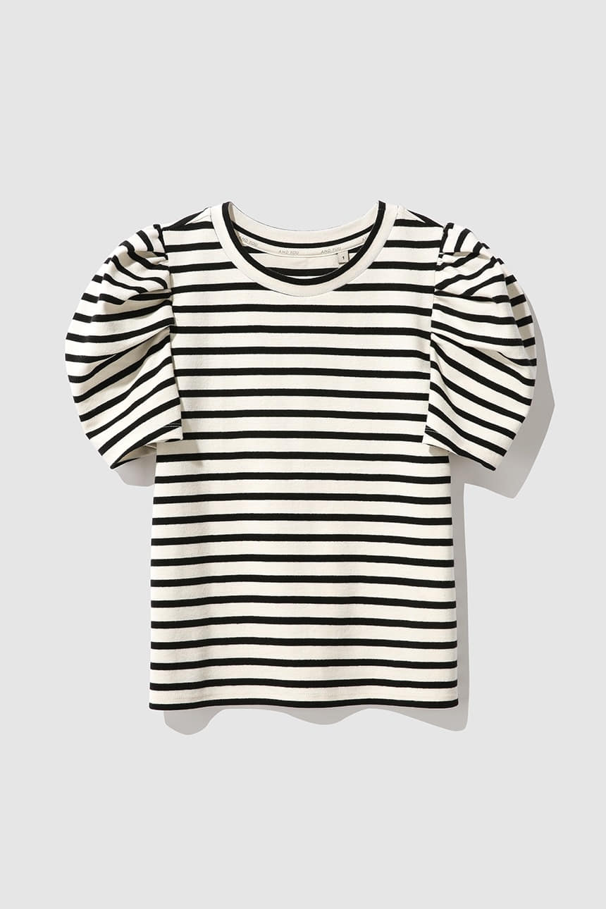 ANAHEIM Puffed detail shoulder T-shirt (Ivory&amp;Black stripe)