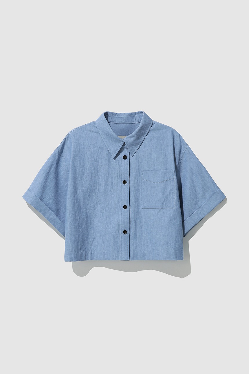 TIVOLI Roll-up sleeve crop shirt (Light blue)