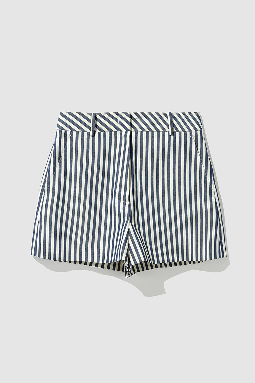 SECEDA Stitch detailed shorts (Ivory&amp;Navy stripe)