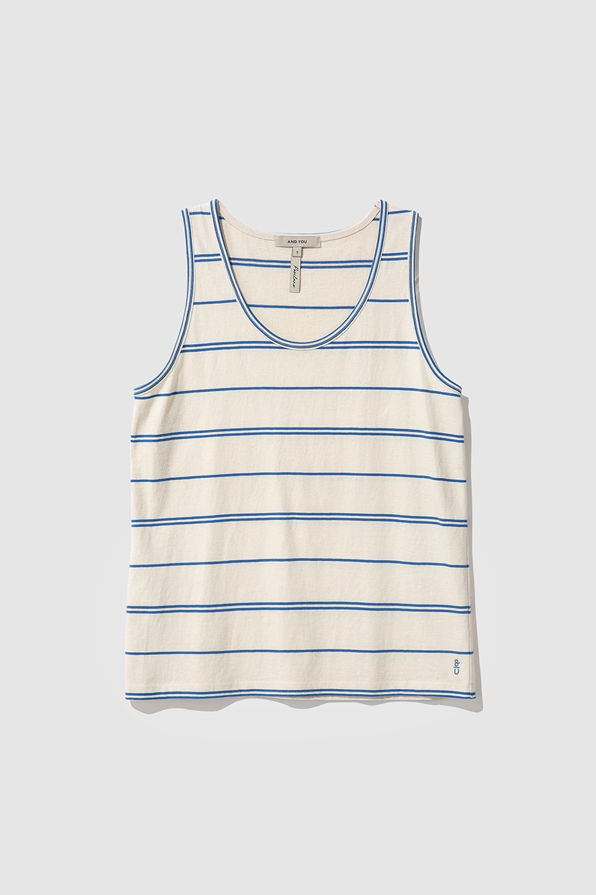 PANTHEON Basic sleeveless top (Ivory&amp;Blue stripe)
