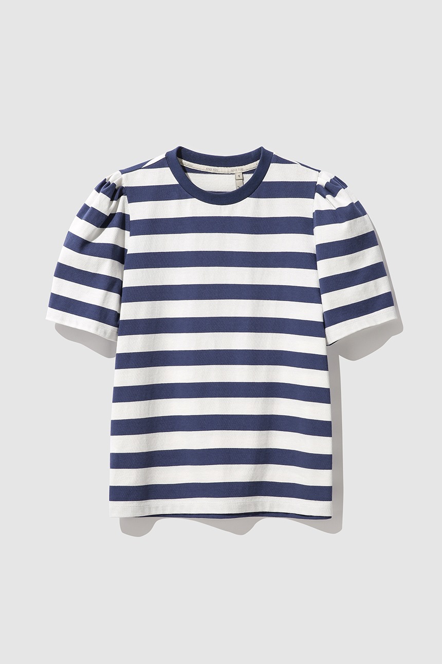TITUS Stripe puff sleeve T-shirt (White&amp;Blue)