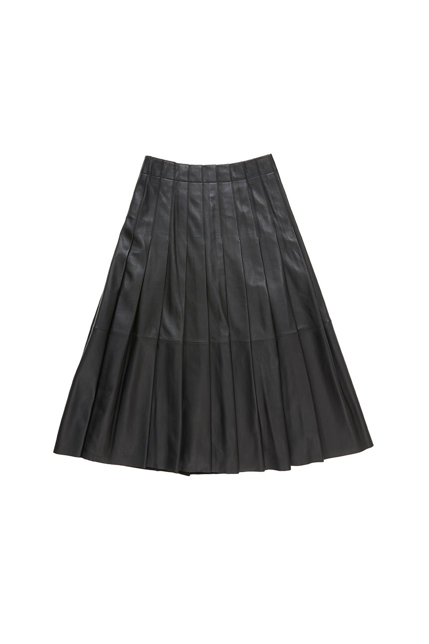 HANNAM Pleated leather skirt (Black)