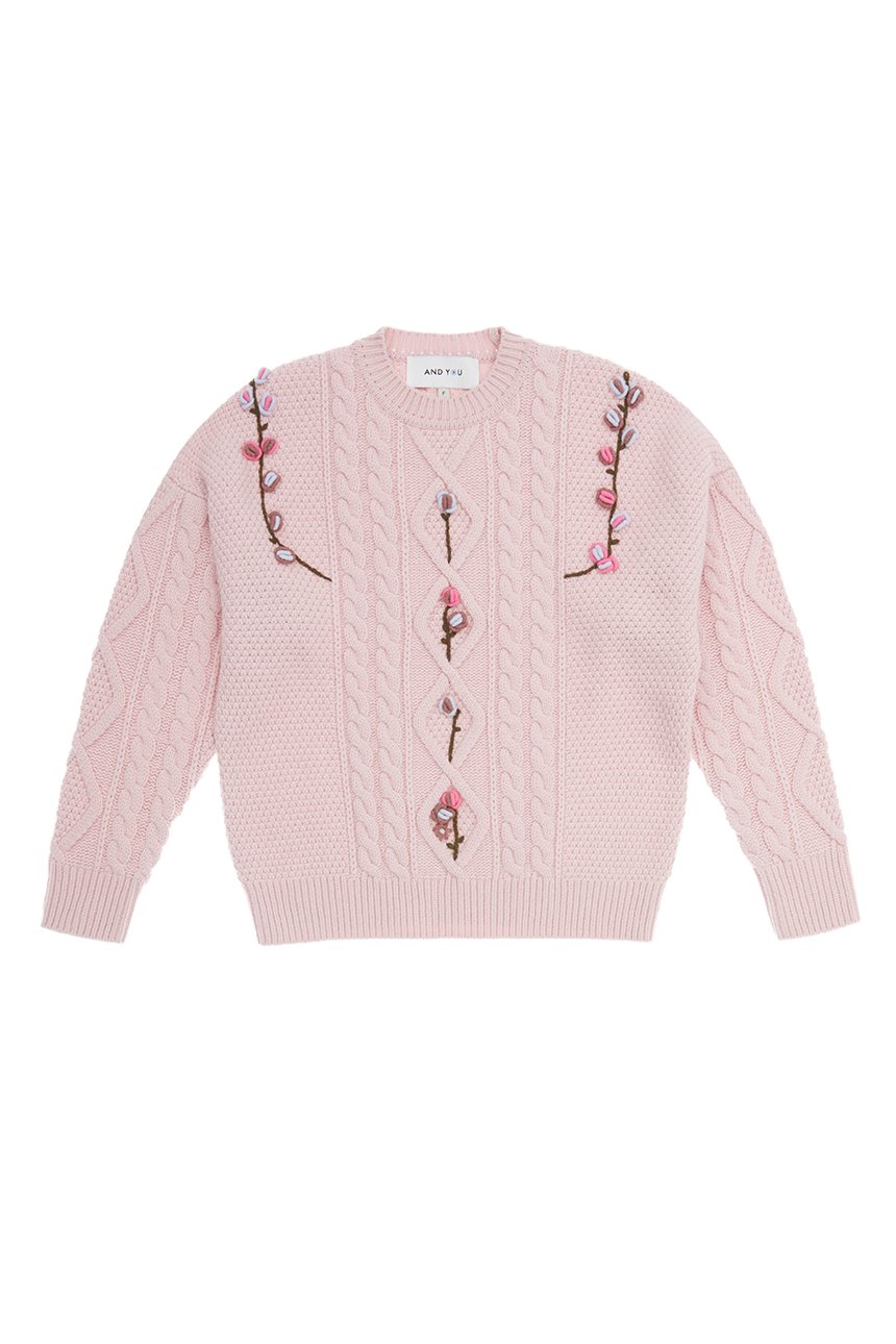 [한지민, 정유미, 이현이 착용]CAMELLIA cable flower sweater (Baby pink)