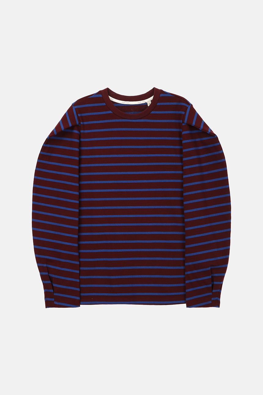 YONGNUNI Long sleeve stripe T-shirt (Burgundy&amp;Blue)