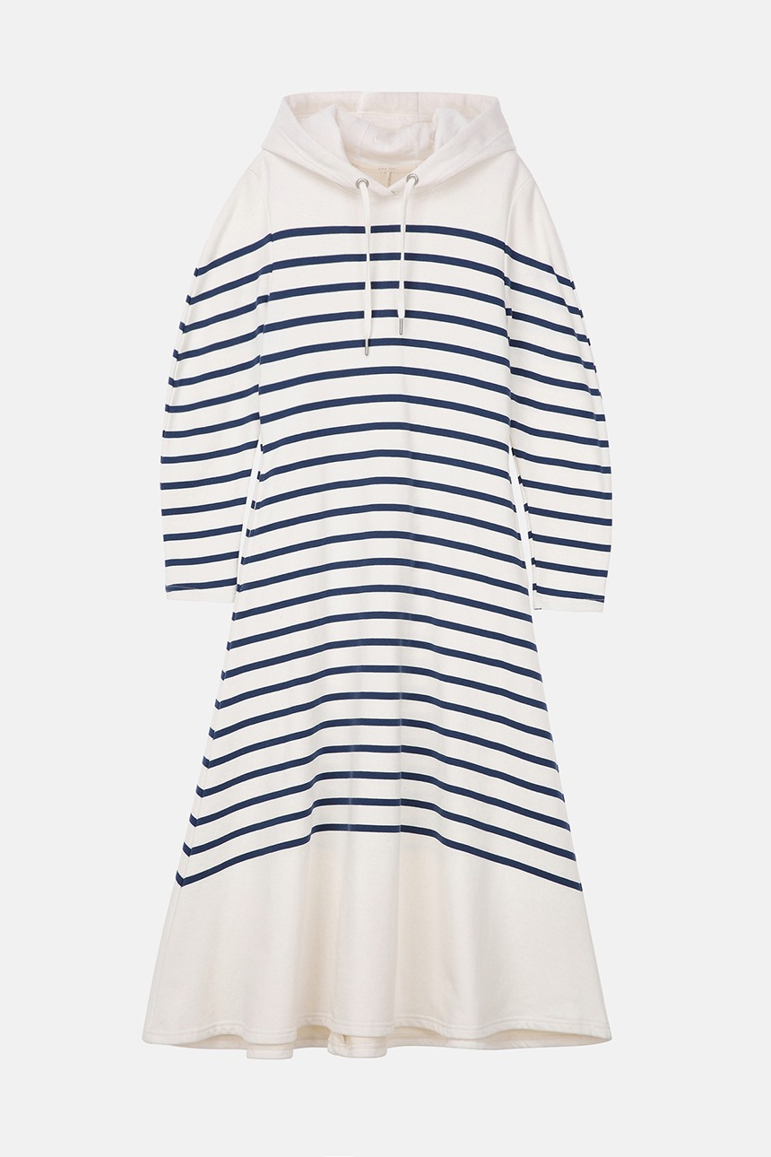 WOLGOT Hoodie maxi stripe dress (White&amp;Blue)
