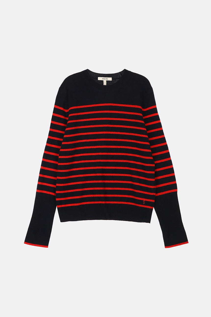 HYGGE Crew neck stripe sweater (Navy&amp;Red)