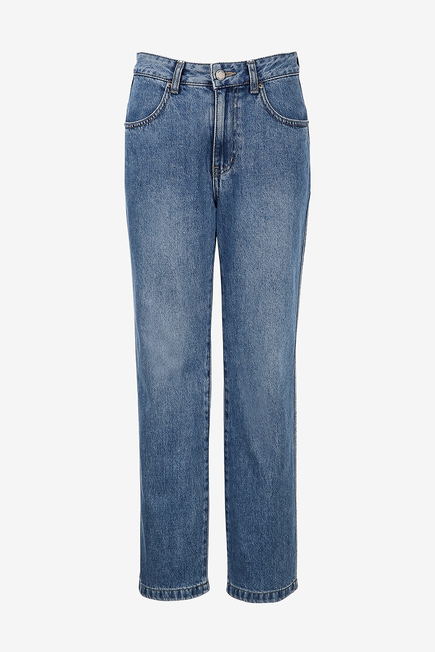 [앤투어]HIMALAYAS Straight cropped denim pants (Mid blue)
