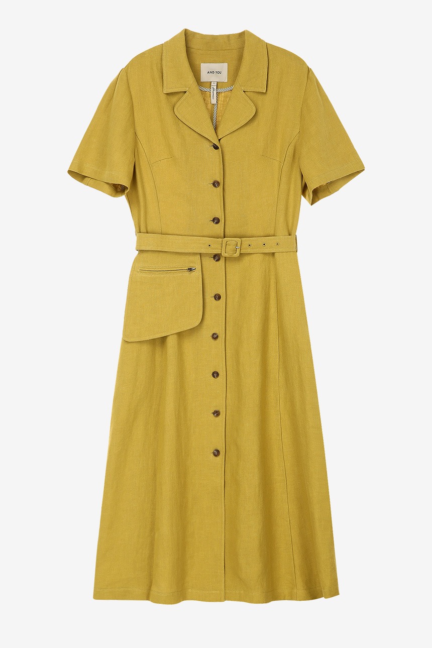 MAKAPUU Pocket pointed belt dress (Dark yellow)