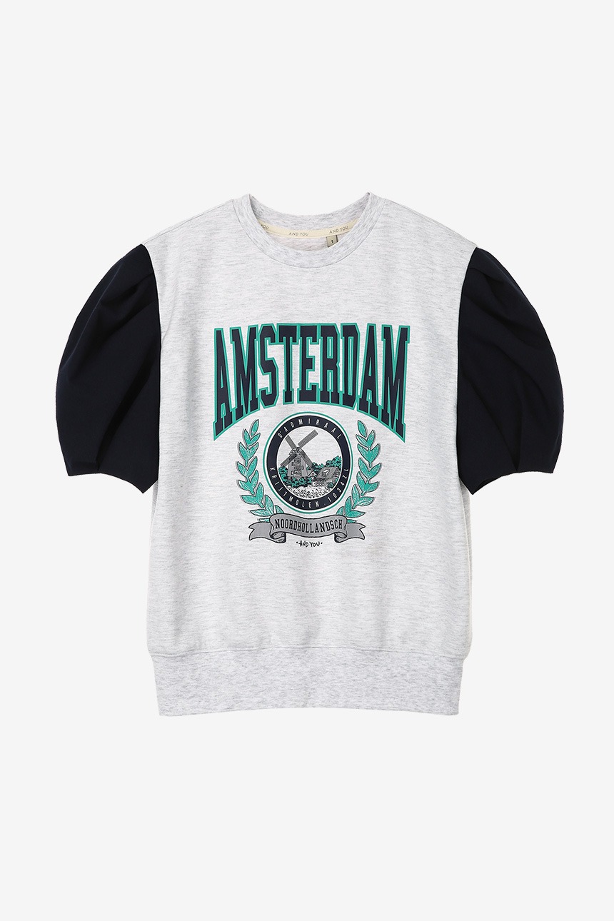 AMSTERDAM Volume sleeve city artwork sweatshirt (Melange gray&amp;Navy)