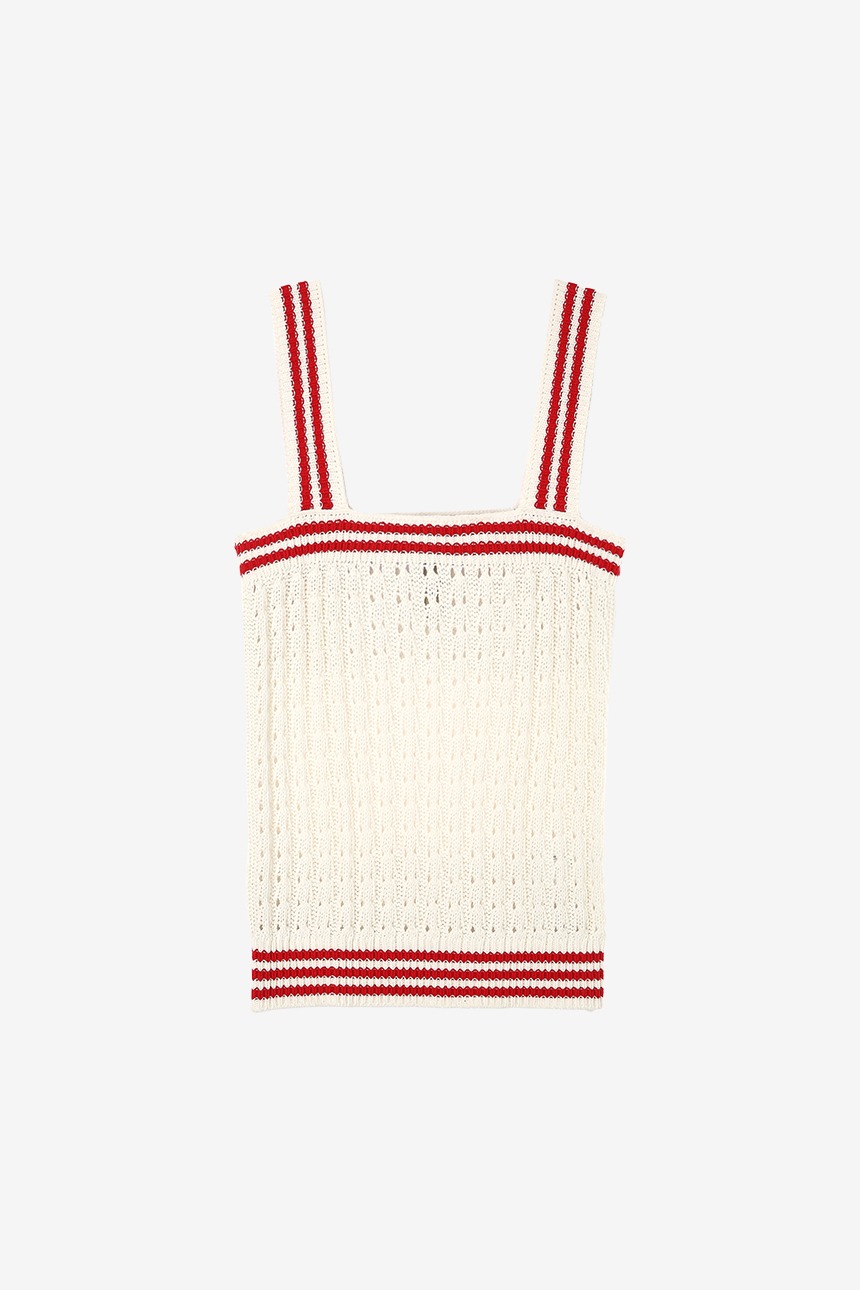 KAHUKU Sleeveless knit top (Ivory&amp;Red)