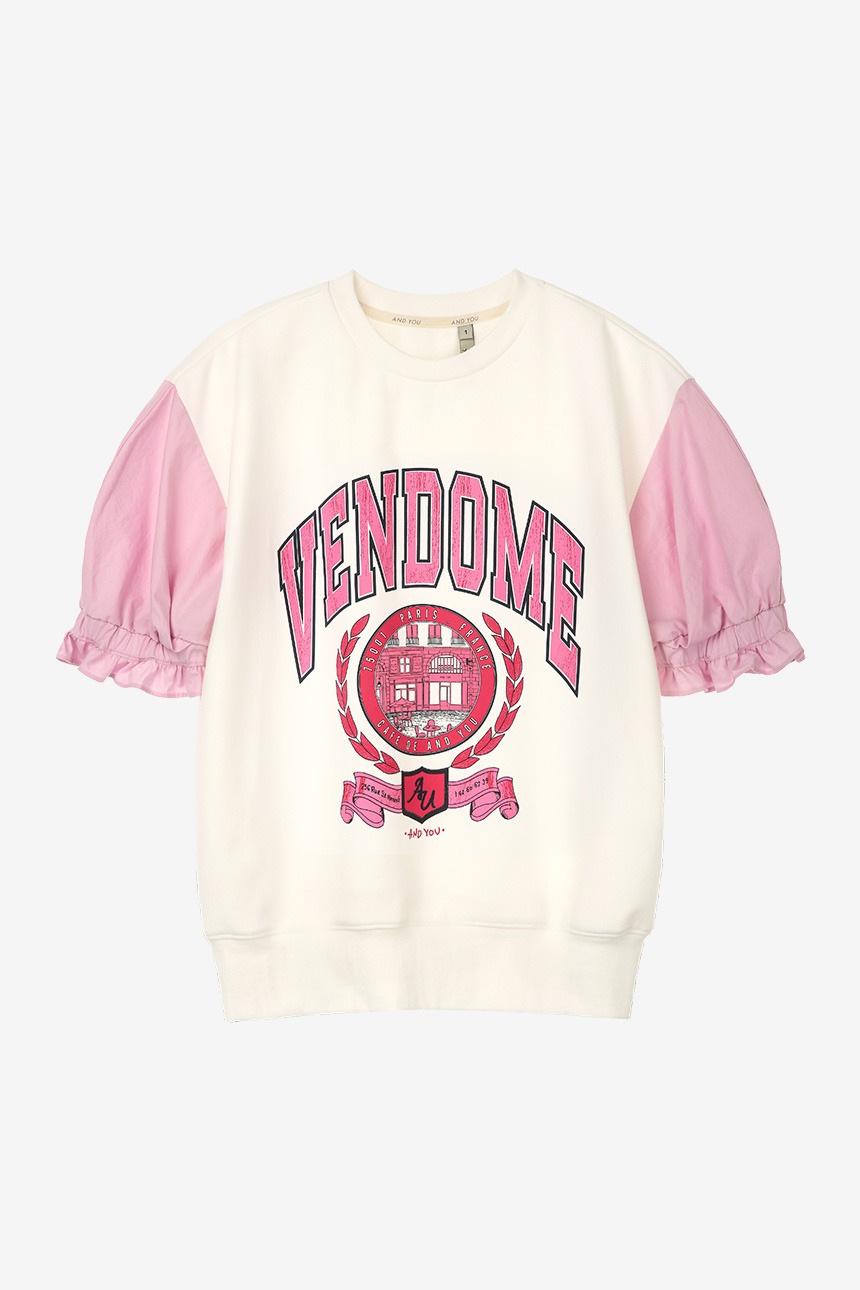 VENDOME Frill sleeve city artwork sweatshirt (White&amp;Pink)