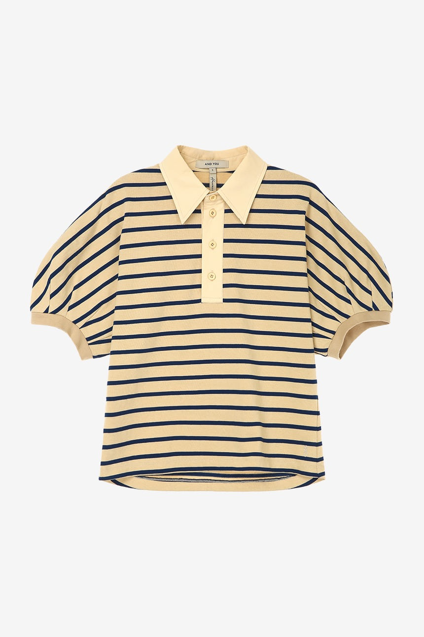 GIMNYEONG Collar T-shirt (Beige&amp;Blue stripe)