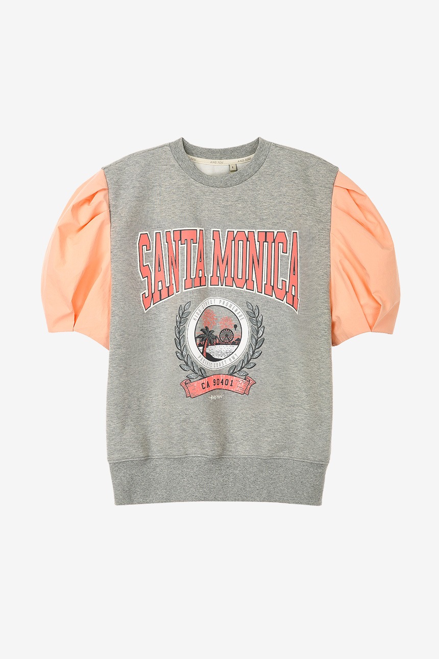 SANTA MONICA Volume sleeve city artwork sweatshirt (Gray&amp;Peach)