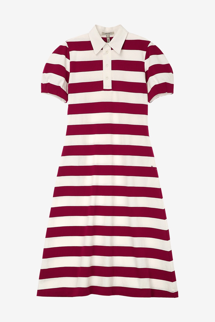 [앤투어]KAHULUI Collar stripe long dress (Red)