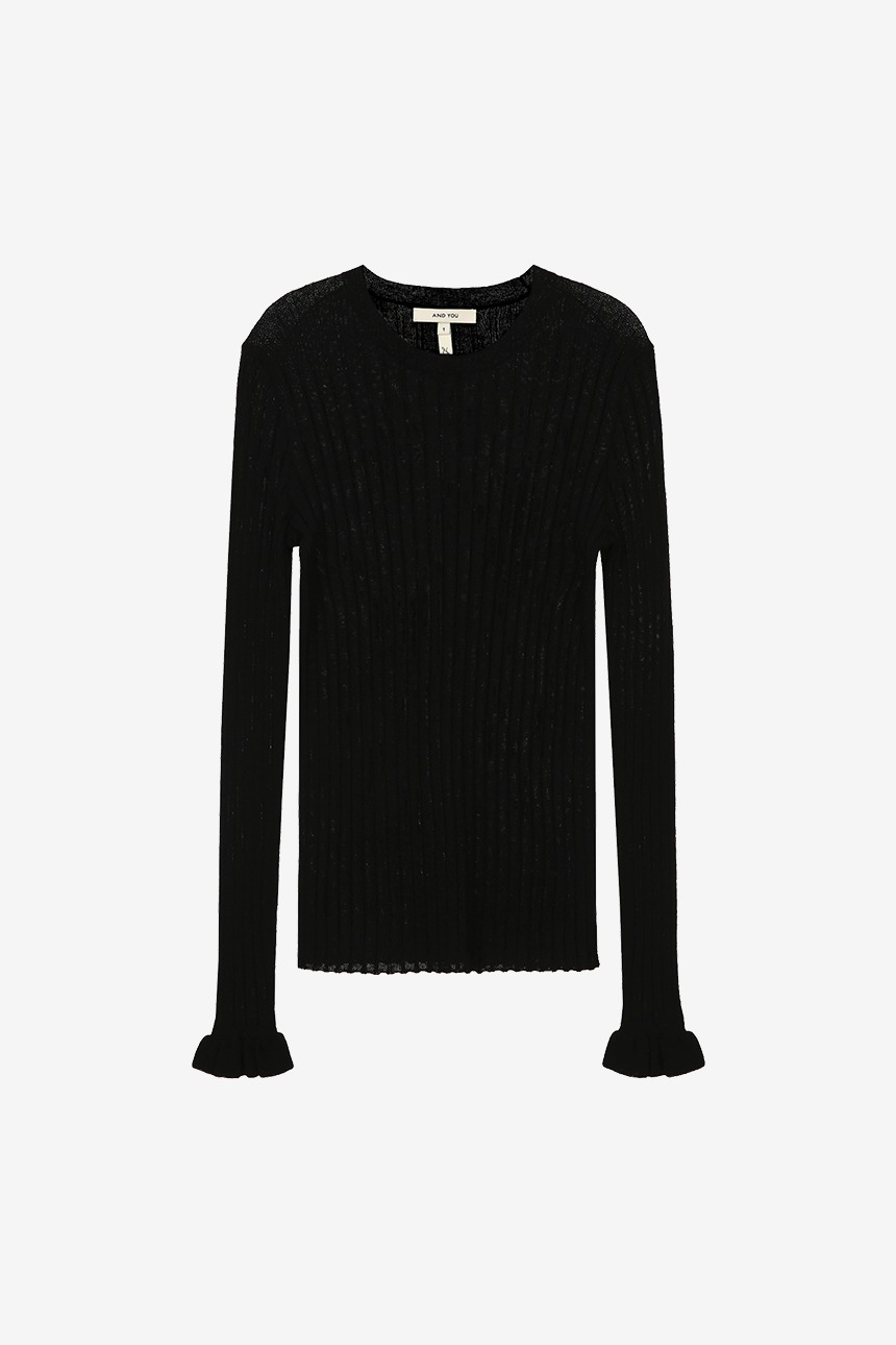WANGSIMNI Round neck wool knit top (Black)
