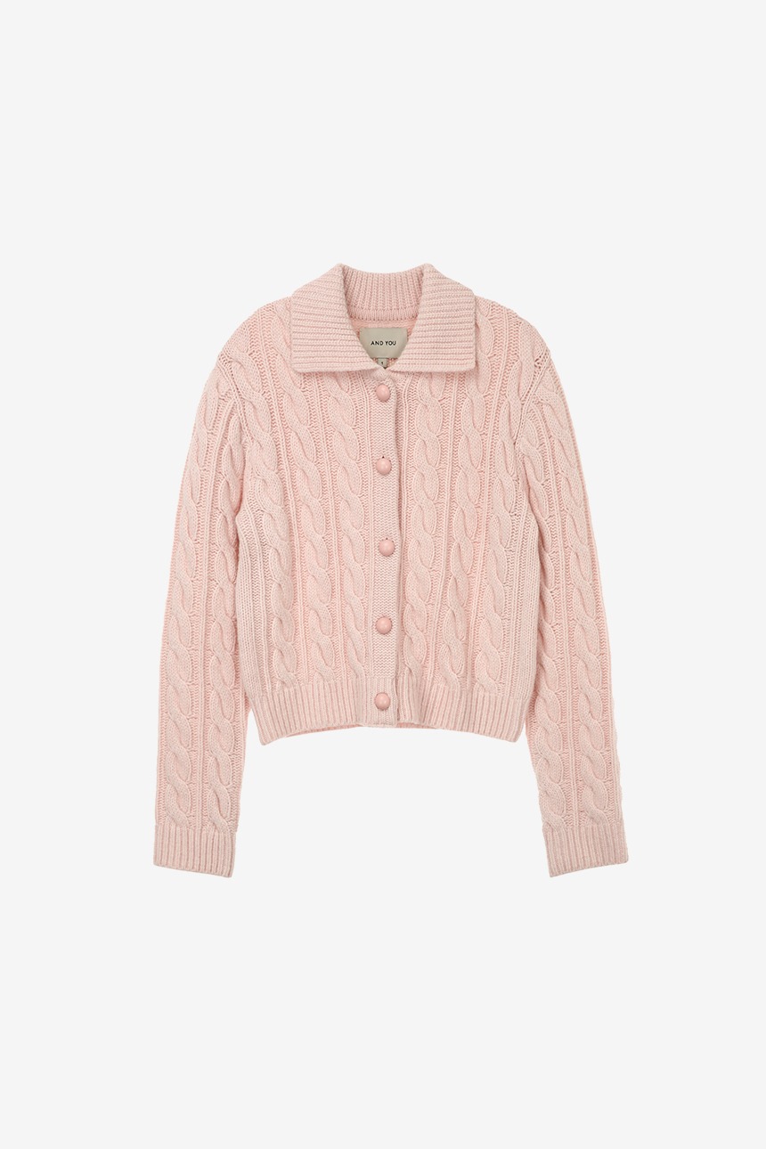 PRIMROSE Collar cable wool knit cardigan (Pale pink)