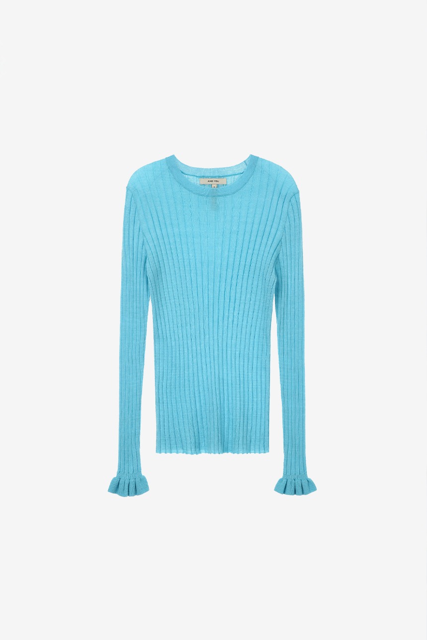 WANGSIMNI Round neck wool knit top (Sky blue)