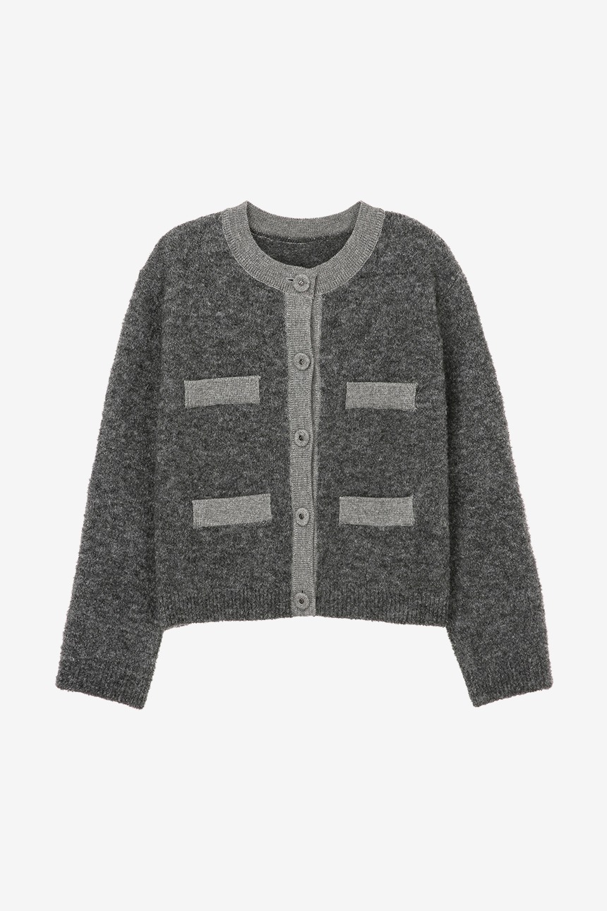 WOOLWICH Round neck crop wool knit cardigan (Gray)
