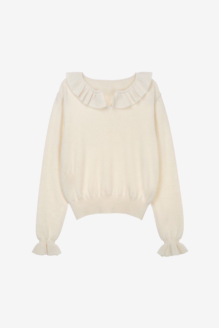 [한지민 착용]LEWISHAM Ruffle detail wool knit top (Cream)
