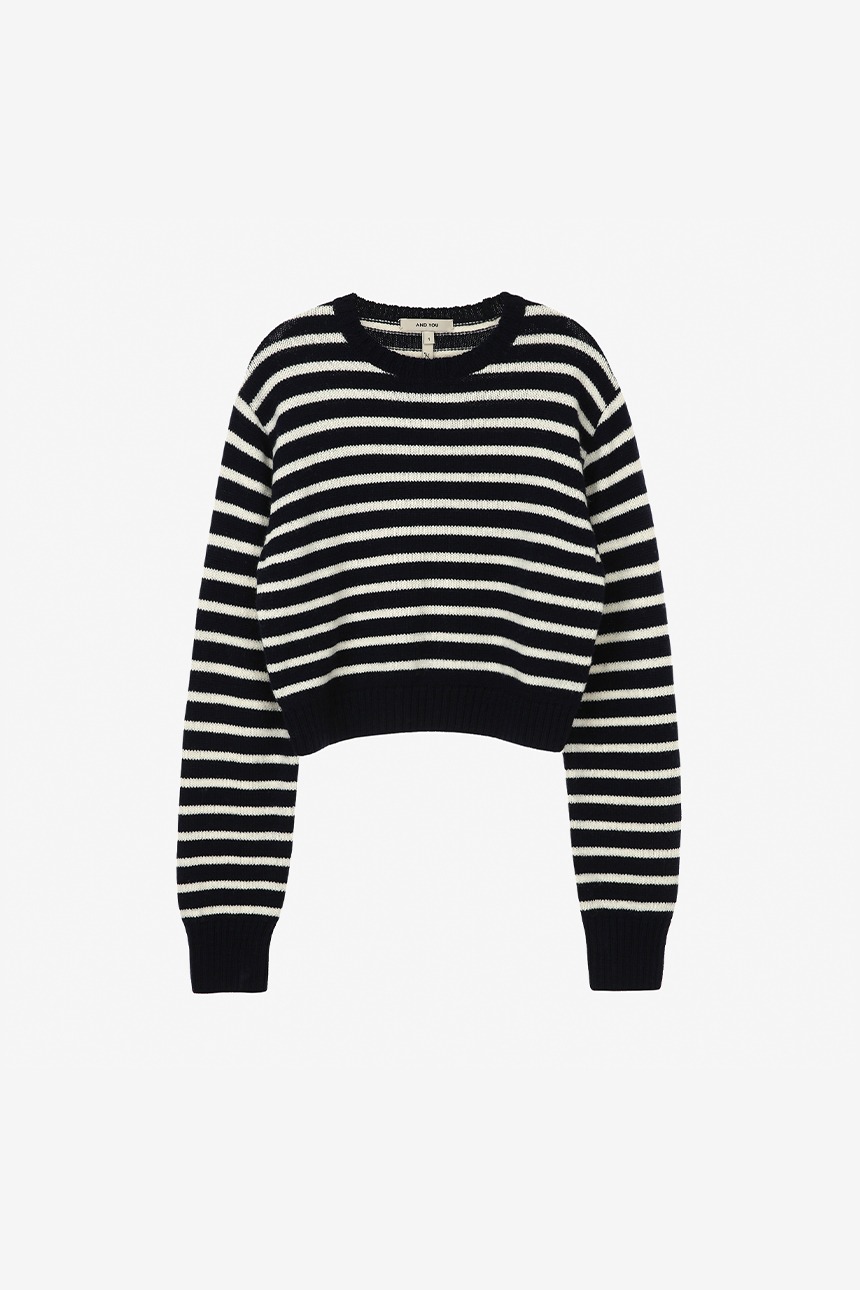 LIBERTY Stripe crop Wool knit (Navy)