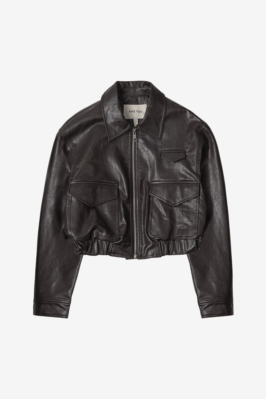 HOLBORN Leather crop jacket (Dark brown)