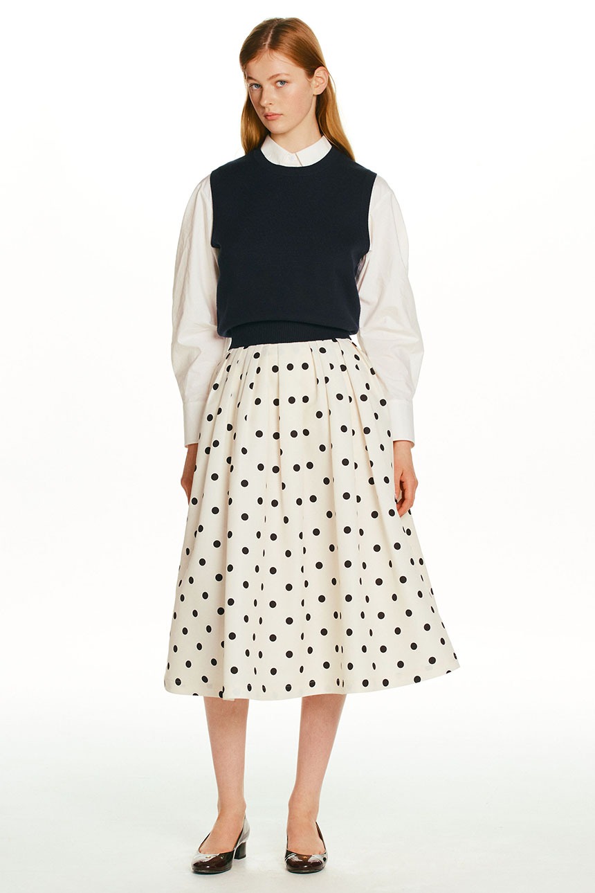 [한혜진 착용]BOROMWAT Flared skirt (White&amp;Black dot)
