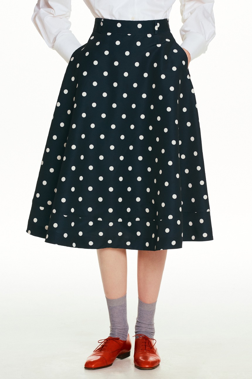 DELLOVO flared skirt (Navy&amp;Ivory dot)