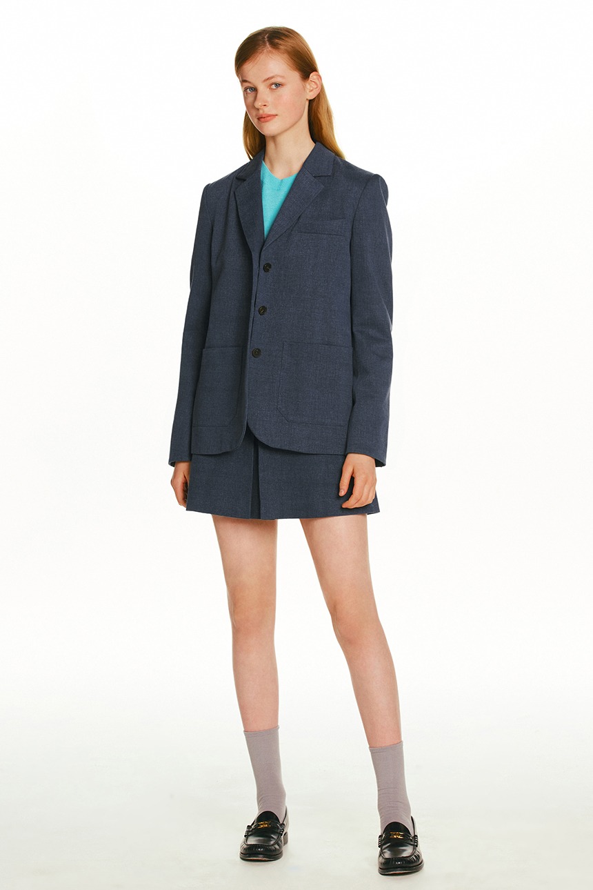 [SET]SISTINA Single jacket + MAILI A-line skirt (Scratch navy)