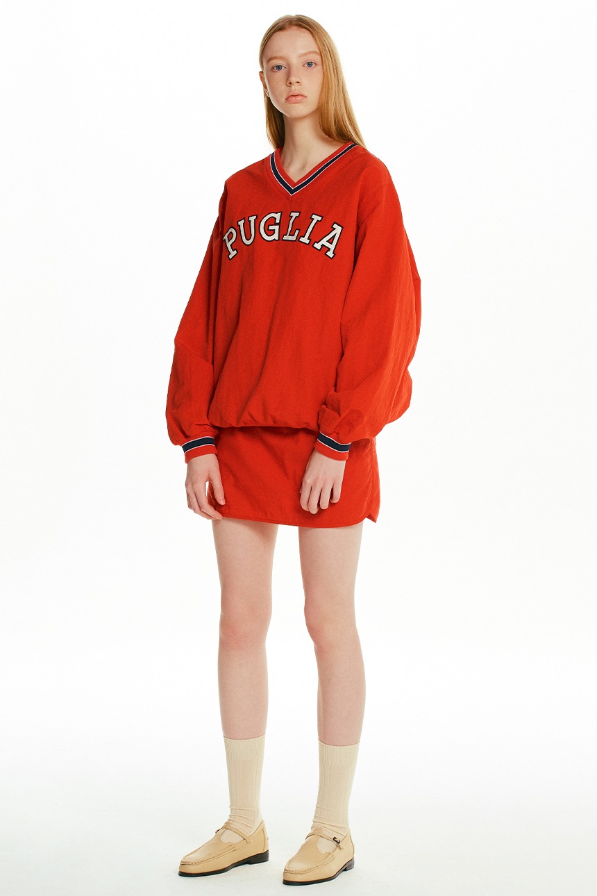 [SET]PUGLIA V-neck pullover windbreaker + LAZIO Banding mini skirt (Red)