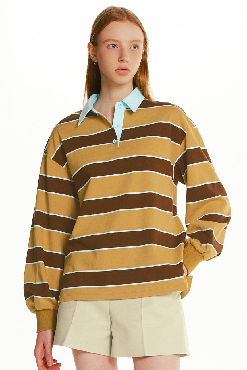 KINGS CROSS Stripe collar sweatshirt (Brown&amp;Camel)