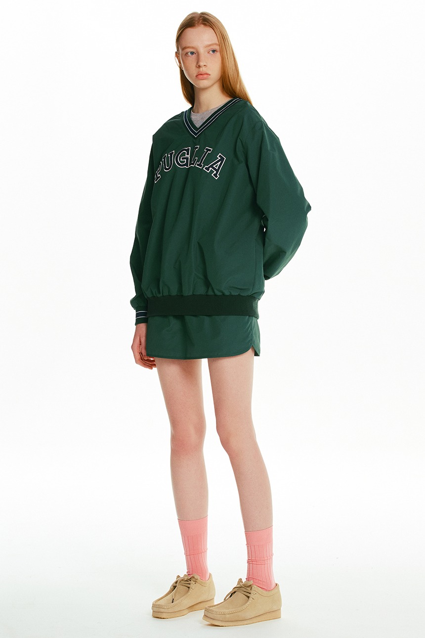 [SET]PUGLIA V-neck pullover windbreaker + LAZIO Banding mini skirt (Green)