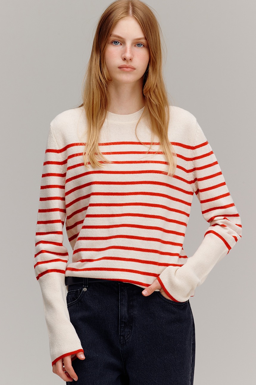 HYGGE Crew neck stripe sweater (Ivory&amp;Red)