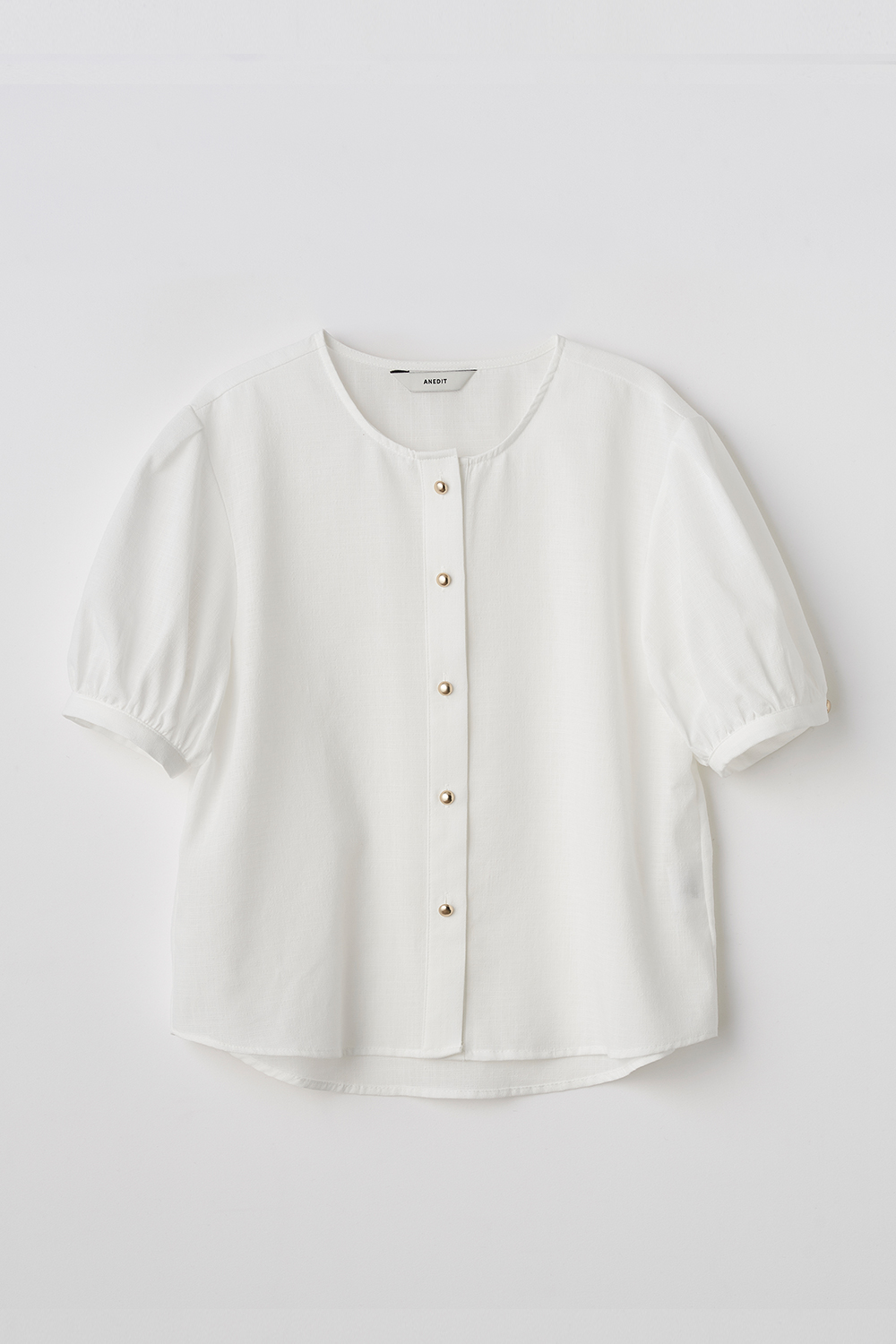 Gold Button Puff Blouse_WH